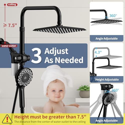 KAIYING-Dual-Shower-Heads-with-Handheld-Spray-Combo-Magnetic-Filtered-Showerhead-Bathroom-High-Pressure-Rainfall-Shower-Head-and-Handle-Set-with-Filter-for-Hard-Water-79-Long-Hose-Matte-Black