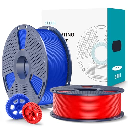Image of SUNLU PLA+2.0 3D Printer Filament 2KG, Upgrade PLA+ Filament 1.75mm, Tougher and Stronger, Dimensional Accuracy + /-0.02mm, 1KG per Spool, 2 Pack, 2KG Total, Red+Klein Blue