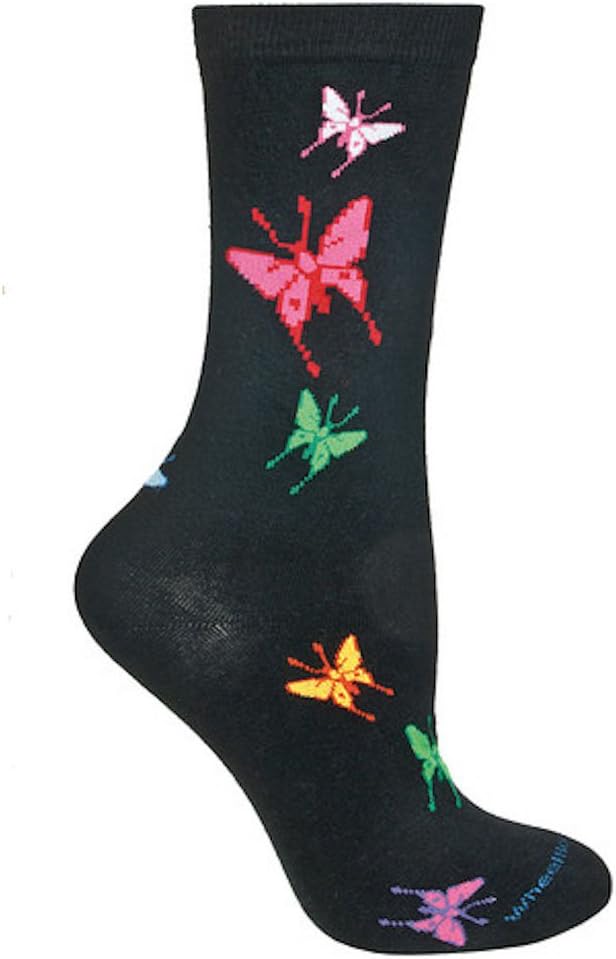 Butterflies Black Novelty Adult Socks by Wheel House Designs USA Made