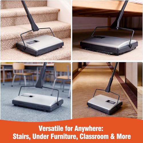 Image of CLEANHOME Carpet Sweeper Manual Cordless for Pet Hair & Debris