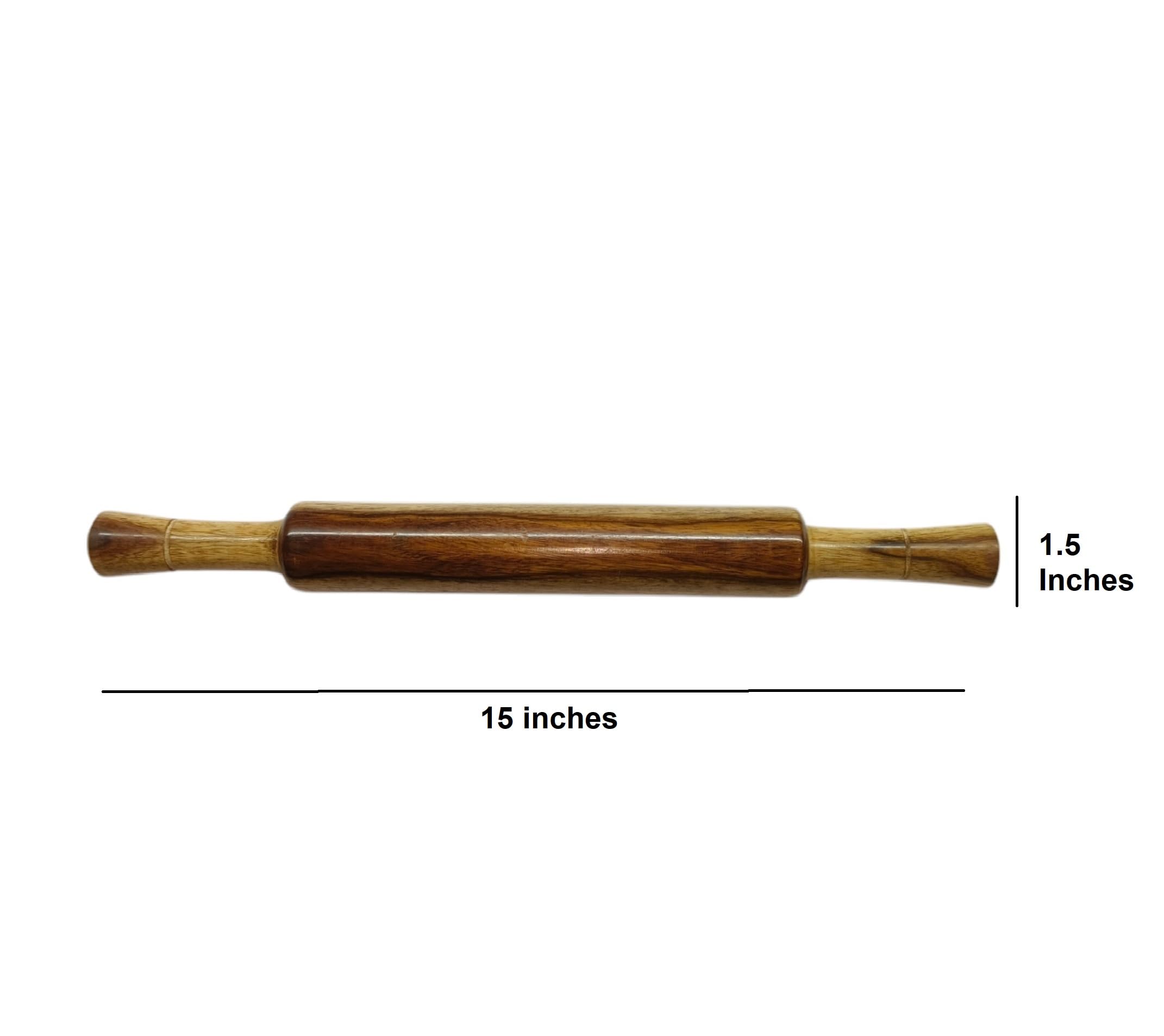 Natural Wooden Rolling Pin for Baking 15 Inches | Wood Tapered Design Non-Stick Long Rolling Pin | Essential Kitchen Dough Roller for Fondant, Pizza, Pie, Cookie and Pastry,Dumpling | Belan for Roti