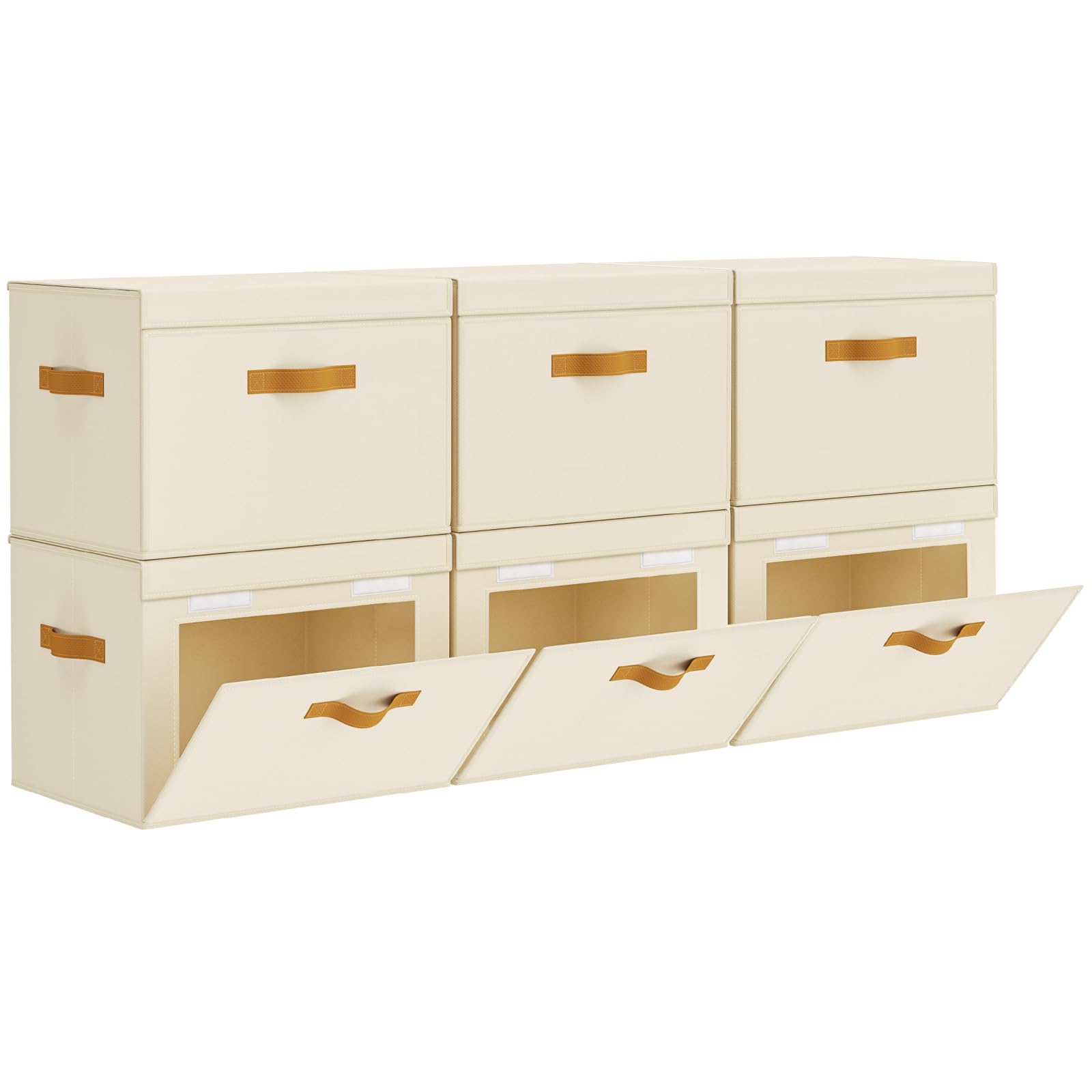 Homsorout Große Aufbewahrungsboxen mit Deckel – Stoff-Aufbewahrungsboxen mit Frontöffnung, Klapp-Schrank-Organizer mit Griffen, faltbare Boxen mit Deckel, dekorativer Korb für Zuhause, Wohnheim