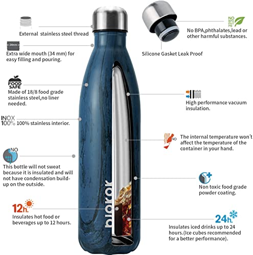 Image of BJPKPK 25oz Stainless Steel Insulated Water Bottle Cola Shape Water Bottles,Wood Prussian Blue