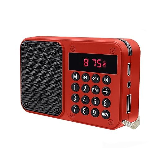 Image of M7 Pocket Blast FM Radio with Bluetooth Speaker with Powerful Sound, 6w-12 Hours (Tupe C Charging) and Number Pad (AUX, SD Card, USB Input (AUX, SD Card, USB Input) (M-7 Red)