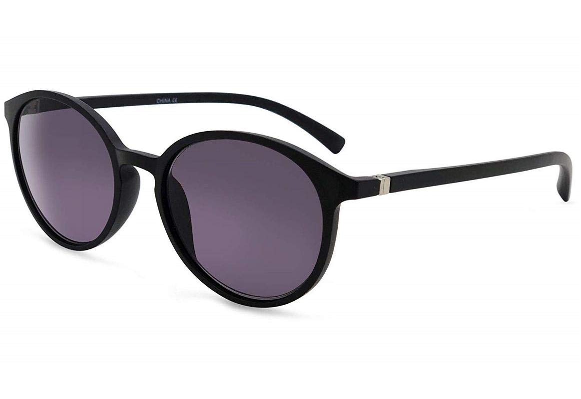 Reading Sunglasses Retro Matt Black Large Round Flex Temples UV400 Sun Readers Mens Womens Tinted Glasses Hard Case & Cloth 2.00