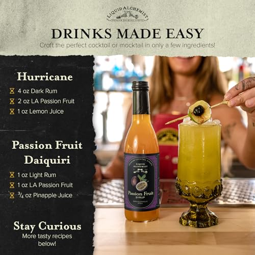 Image of Liquid Alchemist Passion Fruit Syrup for Cocktails - Real Ingredients Make our Passion Fruit Syrup for Drinks the Perfect Margarita Mix | Small Batch Non-GMO Vegan Drink Mixer | 25.4 Oz, Pack of 1