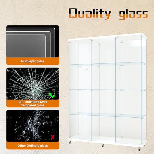Image of LFT HUIMEI2Y 12-Shelf Glass Display Cabinet with Lock, Display Case White