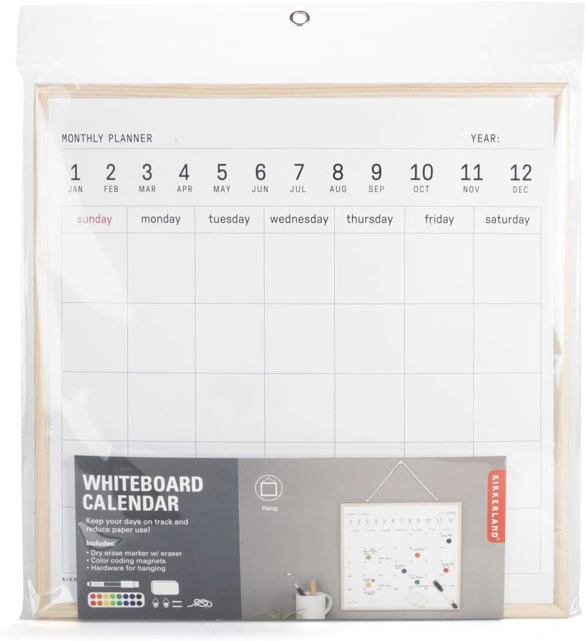 Kikkerland Portable Hanging Schedule White Board Monthly Calendar Planner Dry Erase Memo Organizer, 8.5" x 10.5"