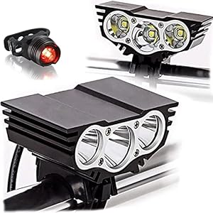 Tobole Flashlight LED Front Bicycle Light, 5 Lights CREE, 8000 Lumen XM-L T6 1300 mAh, with Charger, Negro3 (Black)