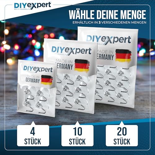 DIYexpert Saugnapf mit Haken | Made in Germany Saughaken | [Ø 40 mm] [10 Stück] | Hochwertige Saugnäpfe für Camping und Auto | Ideal als Handtuchhalter und für Weihnachtsdeko