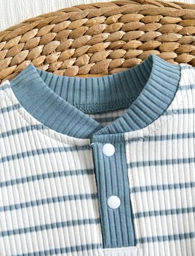 Baby Boy Outfits Ribbed Short Sleeve Striped Romper Top Solid Shorts with Pocket Baby Boy Summer Clothes 0-18M3