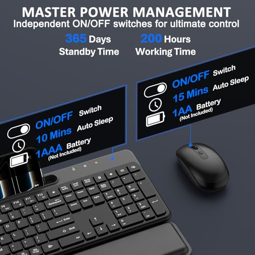Wireless Keyboard and Mouse Combo, Full Size Ergonomic Silent Keys(Black) - image 7
