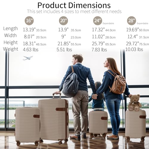 4 Piece Luggage Set with Expandable Hard Shell, Lightweight Design and Spinner Wheels, Khaki2