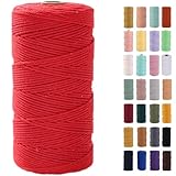 MAOQIAN Red Macrame Cord 2mm x 220Yards,Colored Cotton Rope Colorful Cotton Cord Soft Craft Cord Twine for Wall Hanging Plant Hangers Crafts Decorative Projects