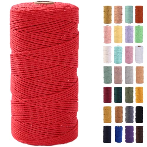 MAOQIAN Red Macrame Cord 2mm x 220Yards,Colored Cotton Rope Colorful Cotton Cord Soft Craft Cord Twine for Wall Hanging Plant Hangers Crafts Decorative Projects