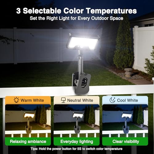 iMaihom Clip On Solar Lights Outdoor with Motion Sensor, 92 LED 600LM Solar Fence Lights, Warm/Neutral/Cool White, 360° Adjustable, IP65 Waterproof Security Light for Deck, Gutter, Porch (2, Black) - image 2