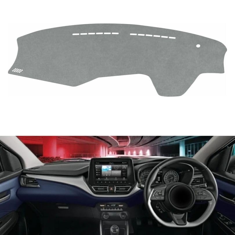 Image of Car Dashboard Cover Compatible with Maruti Suzuki Baleno 2023 to 2025 Dustproof, UV Resistant | All-Weather Protection | Custom Fit Car Accessories (Grey)