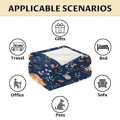 Mercuryelf Fox Throw Blanket - Soft, Fuzzy & Warm - 40x50 Inches Flannel Blankets for Travel, Office - Dark Blue Cute Throws Gift for Girls, Boys