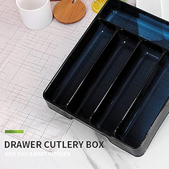 Kitchen Tools Drawer Organizer Tray Spoon Forks Cutlery Separation Finishing Rack Storage Box, 27*17.6*3.5cm, White