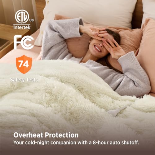 Image of Bedsure Faux Fur Heated Blanket Full Size, Long-Pile Electric Blanket, Grey