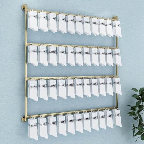 Organizador de calcetines de pared en metal dorado de 80 cm con ganchos