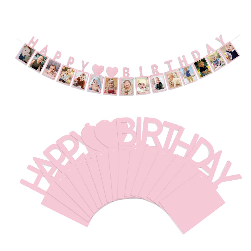 Guirnalda Fotos Feliz Cumpleaños 12 Meses Fotos Banner Guirnalda de Fotos de Primer Cumpleaños 1er Cumpleaños Foto Banner Rosado Hitos Mensuales Pancarta de Fotos para Fiesta Bautizo Bautizos Boda