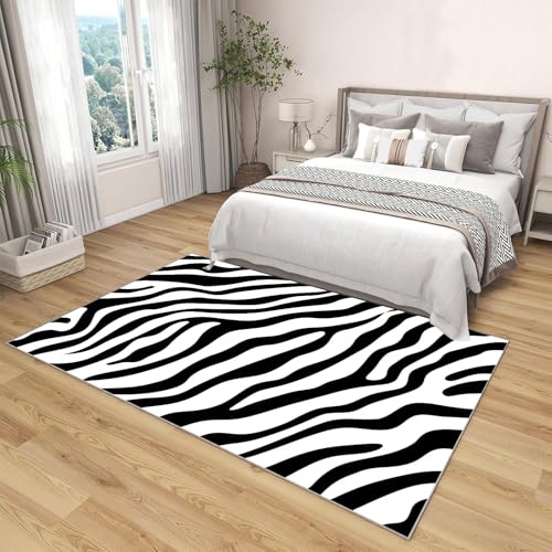 Tapis zèbre lavable antidérapant grand salon facile à nettoyer