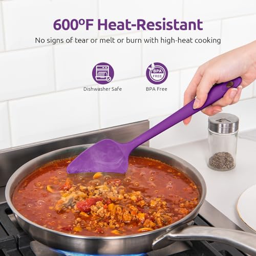 Image of U-Taste Silicone Spoon Spatula Set of 3, 600F High Heat Resistant, Purple