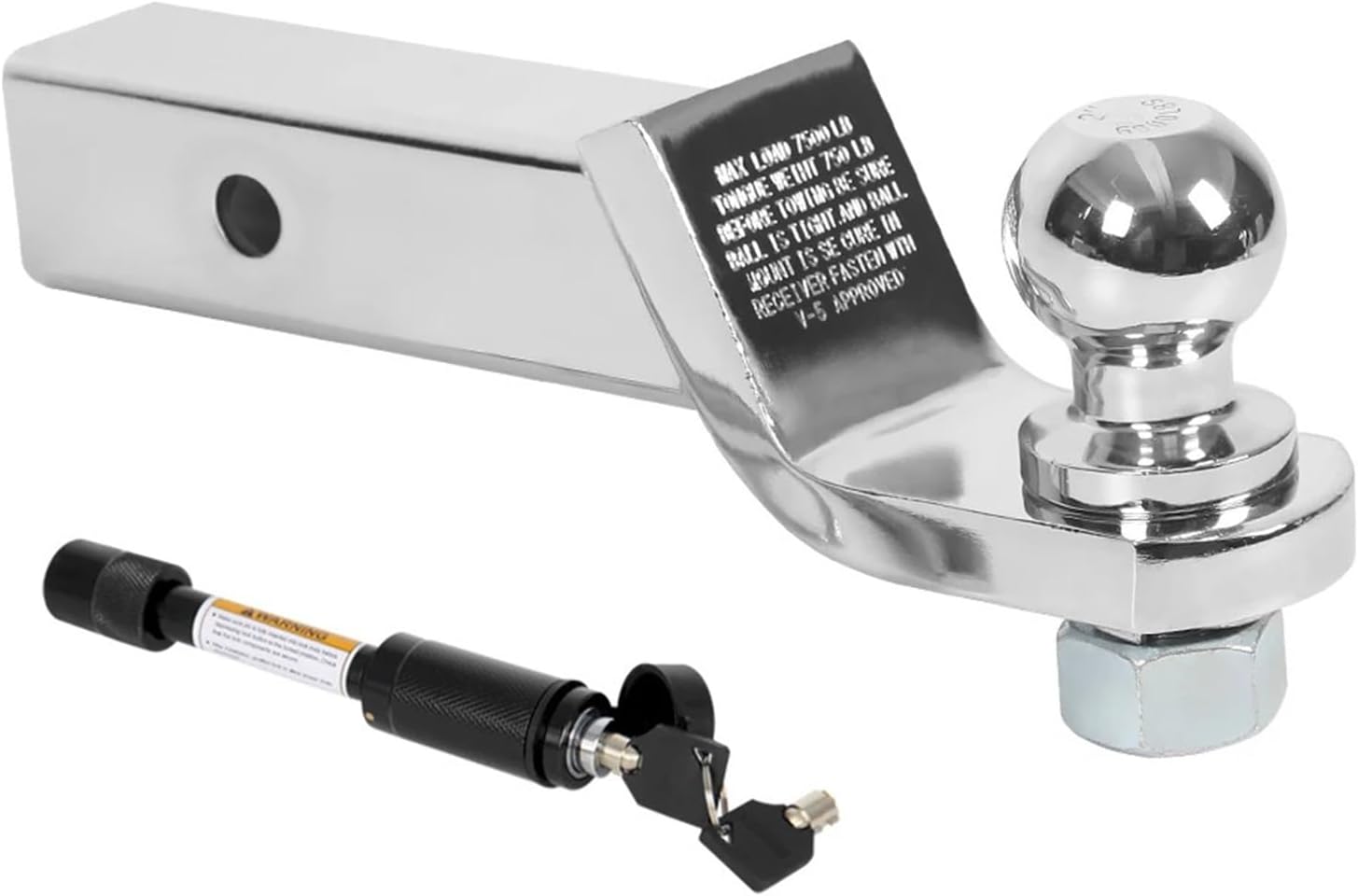 Trailer Arm 2inch 6000LBS Hitch Ball with Lock Pin Fixed 5cmx5cm Square Mouth Pipe Car Towing Accessories(Silvery)