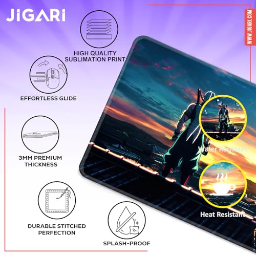 Image of Anime Theme Printed XL Extended Stich Edge Mousead | Smooth Surface Gaming Mousepad with Anti-Slip Rubber Base | 3mm Thick - 11 x 23 Inch (D Slayer (P99))