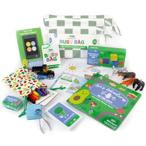 Image of BapronBaby Feeding Littles Busy Bag (Sage Checkerboard) - Toddler Travel Activity Kit, Restaurant Activity Kit for Independent and Family-Wide Play, Age 3+