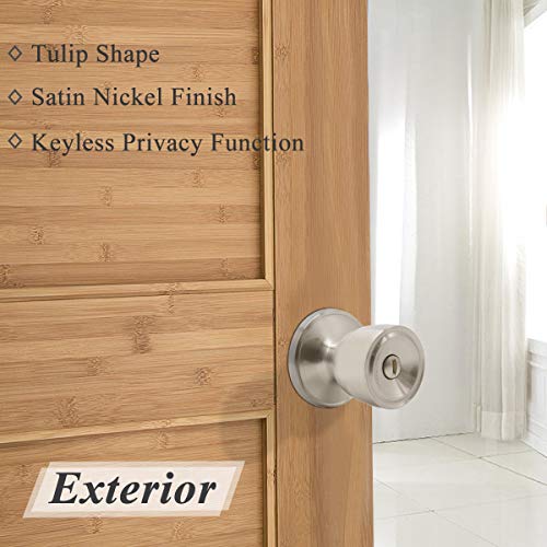 Probrico Ultra Security Privacy Door Locksets, Brushed Nickel Tulip Style Door Knobs With Lock For Bedroom & Bathroom(10 Pack) #TOP2