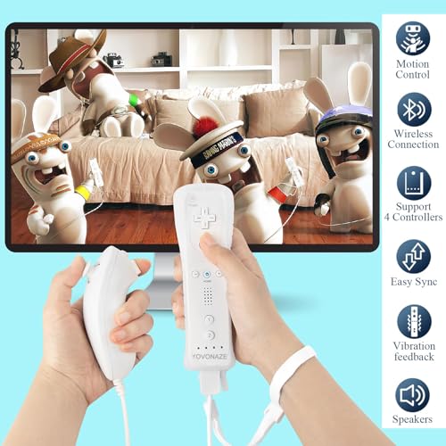 Image of Compatible with Nintendo Wii Controller, Wii Remote with Nunchuck and Nunchuck Controller with Silicone Case and Wrist Strap for Wii and Wii U, Included 2 AA Batteries (White)