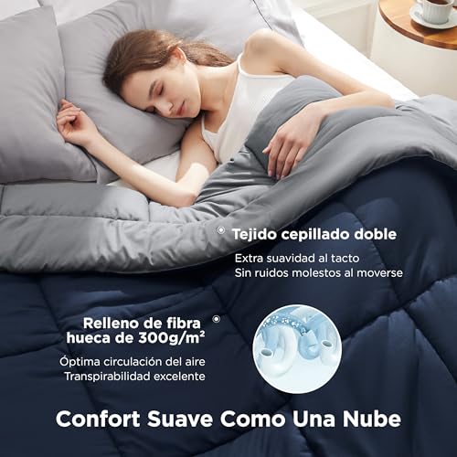 Miniatura 3 de Bedsure Edredon Cama 150 Entretiempo - Relleno Nordico 240x220 Cm De 300 Gr M Para Cama Matrimonio 150x200, Edredones Otoño Y Primavera, Fibra Suave Y Azul