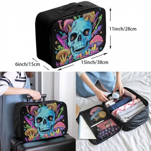 Luggage Lever To Hang Bags, Foldable Travel Storage Sports Gym Tote Bag, Carry On Tote Weekender Large Overnight Bag Trippy Mushroom Skull Art3