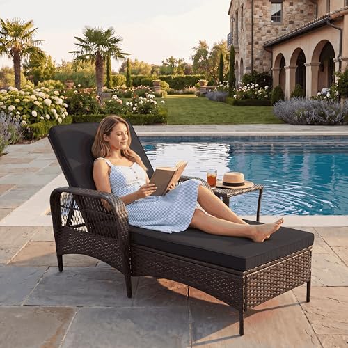 LEVELEVE Outdoor Wicker Chaise Lounge Sets Patio Recliner Chairs with Tea Table