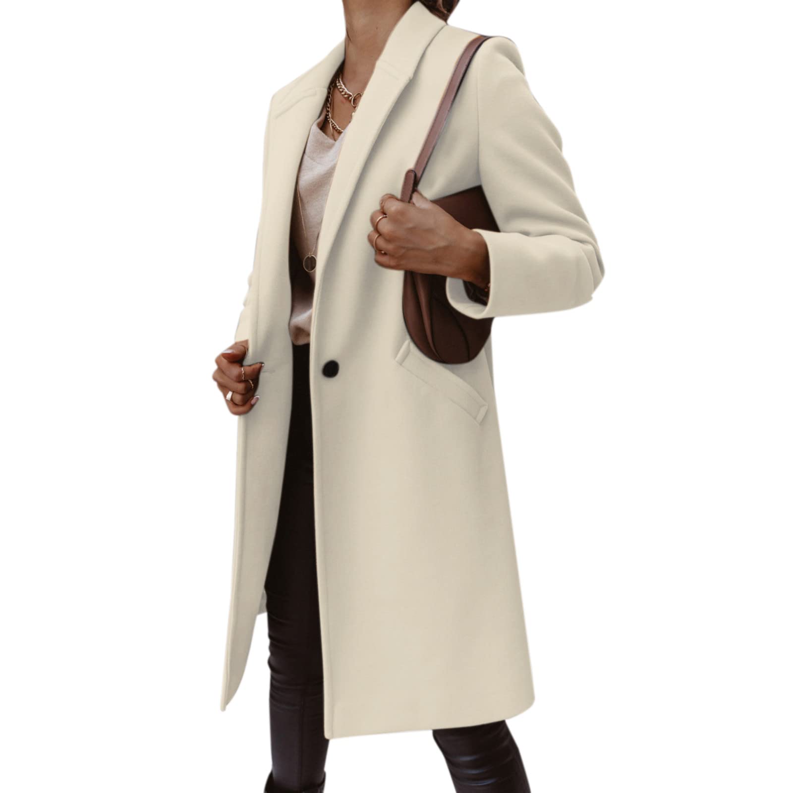TEPTDirio Womens Classic Trench Coat Lapel Collar Open Front Long Jacket Wool Blend Pea Coat Winter Slim Fit Jackets Sale Clearance Overcoat Outwear