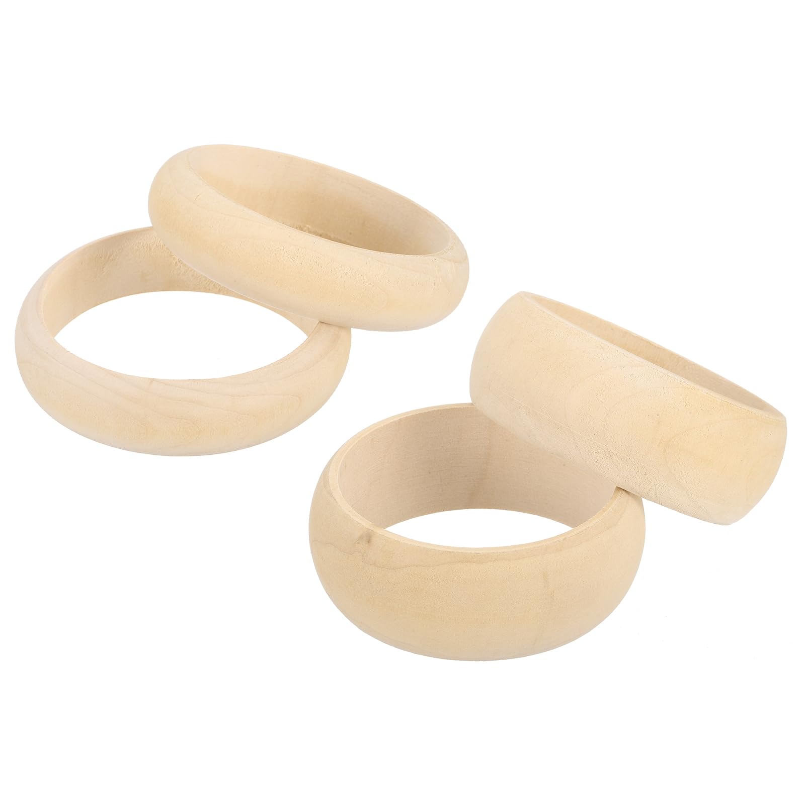 sourcing map 4 Pcs Wood Bangle Bracelets, 85.5mm/81mm OD 70mm/67mm ID Unfinished Smooth Round Wooden Rings Natural Wood Color Circle Bangle DIY Macrame Rings for Jewelry Making Home Decor