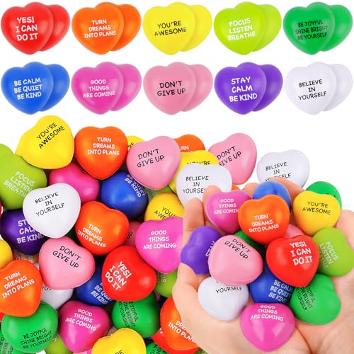 SHQDD Stress Balls, 100PCS Bulk Heart Stress Balls, Stress Balls for Adults & Kids, Motivational...
