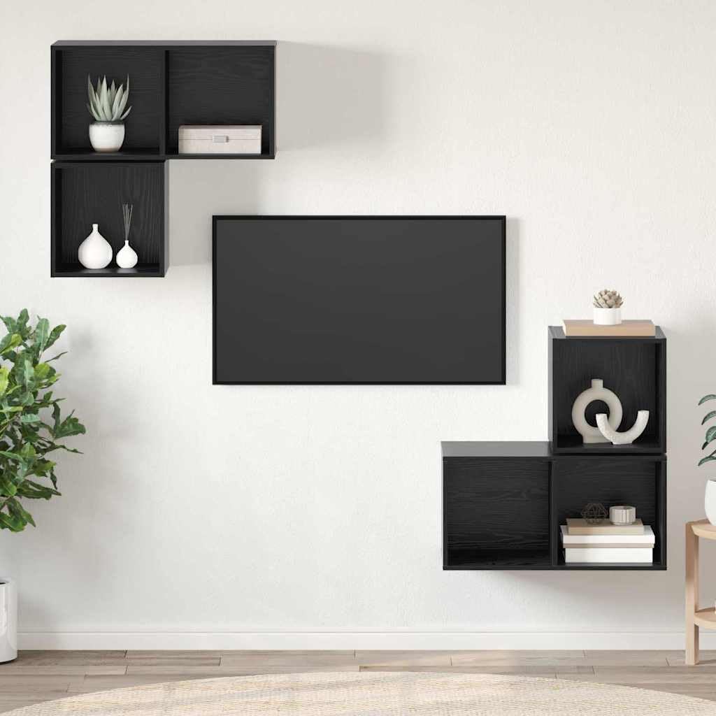 4-częściowy zestaw szafek pod telewizor, wygląd czarnego dębu, 37 x 37 x 72 cm, montaż ścienny, nowoczesne centrum rozrywki do salonu, sypialni, zajmuje mało miejsca