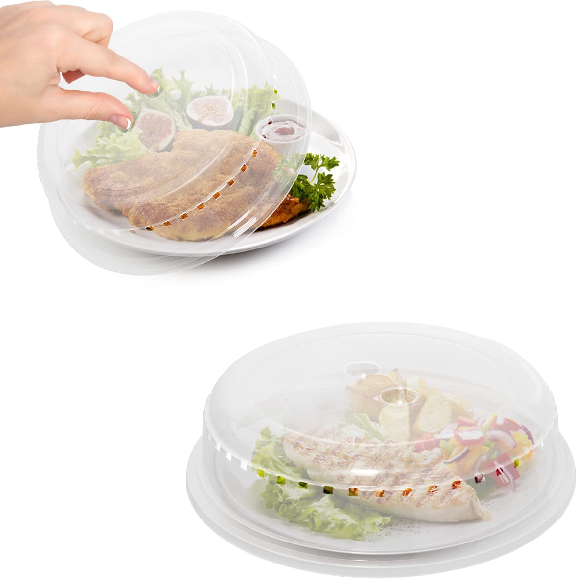 Lauon Microwave Cover, 2 Pack, 10.2”/26cmx2.7”/7cm, Transparent Microwave Splatter Cover for Food, Microwave Cover with steam Vents, BPA Free Keep Microwave Oven Clean.