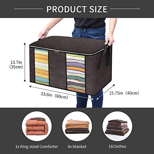 king do way Closet Organizer Clothes Storage Bags Large Capacity Storage Organizers with Reinforced Handle,Stainless Steel Zipper,3 Layer Fabric for Comforters,Bedding,Blankets Clothing Coffee