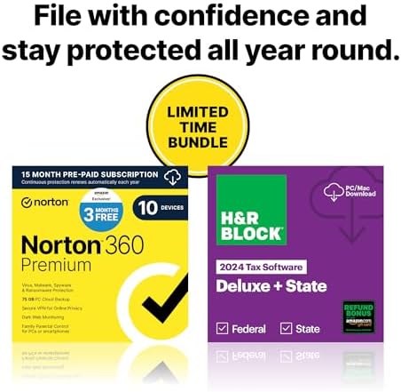 H&R Block Deluxe + State with Norton 360 for 10 Devices