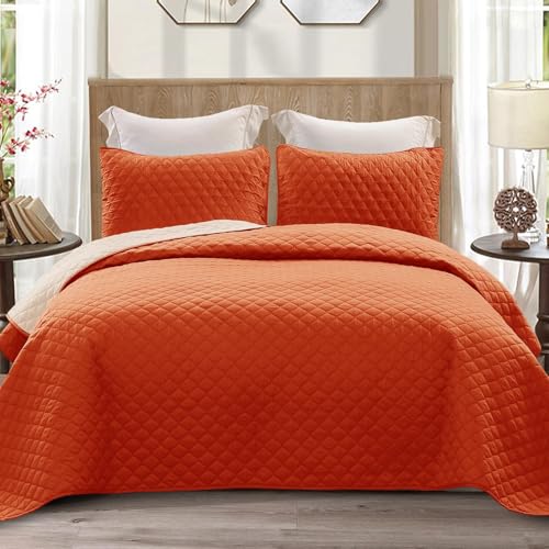 Exclusivo Mezcla Reversible Twin Quilt Bedding Set with Pillow Sham, Lightweight Quilts Twin Size, Soft Bedspreads Bed Coverlets for All Seasons - (Burnt Orange, 68"x88")