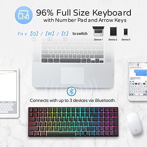 Rk Royal Kludge Rk100 2.4G Wireless/Bluetooth/Wired Rgb Mechanical Keyboard, 100 Keys 3 Modes Connectable Hot Swappable Brown Switch Gaming Keyboard For Win/Mac #TOP3