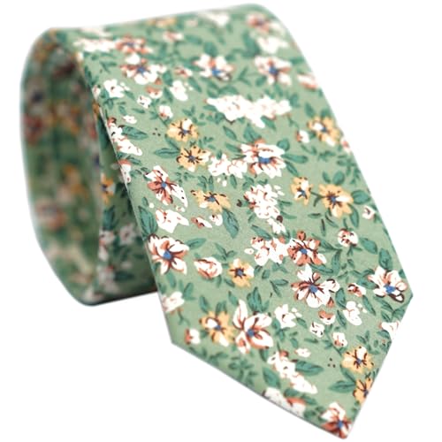 Image of BELLUNO Men's Cotton Floral Skinny Tie, 2.5 inch Width, with Gift Box