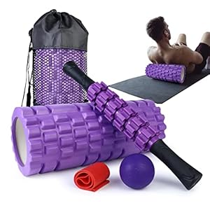 5 in 1 Foam Roller Set for Deep Tissue Muscle Massage, Trigger Point Fitness Exercise Foam Roller, Massage Roller, Massage Ball, Stretching Strap, for Whole Body (Purple)