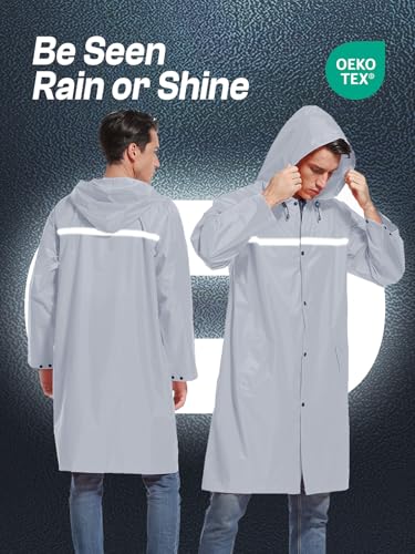 Image of Mens Long Hooded Safety Rain Jacket Waterproof Emergency Raincoat Poncho