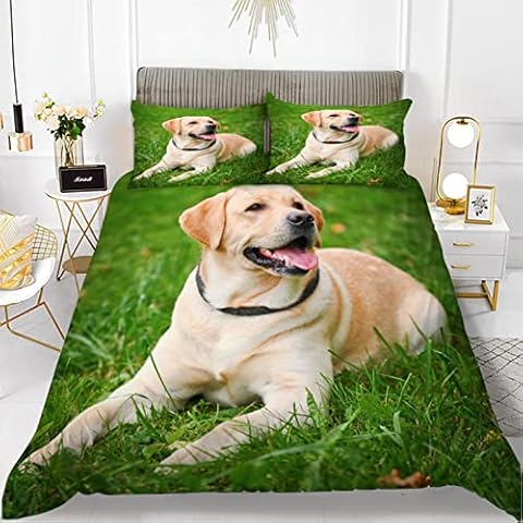 King Size Bedding Green Labrador Bedding Set With Zipper Closure Fluffy , Duvet Set 230x220 cm Includes 2 Pillowcases 50x75 cm Cover