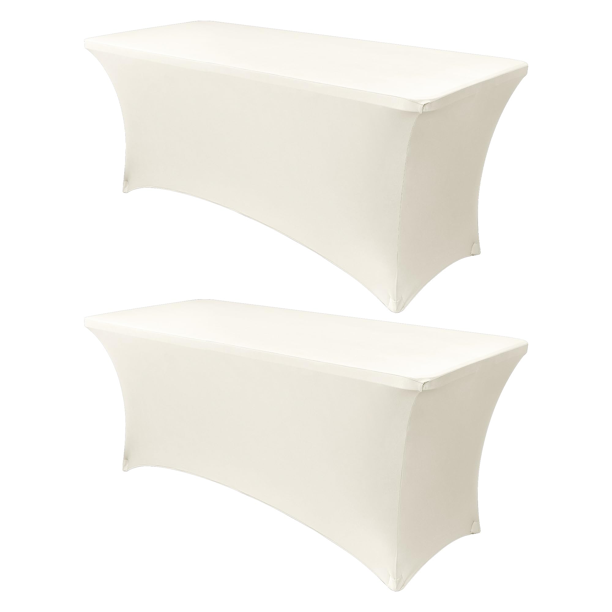 Obstal 4Ft Stretch Spandex Table Cover for Standard Folding Tables - 2 Pack Universal Rectangular Fitted Tablecloth for Party, Banquet, Events, Trade Show (Cream, 48L x 24W x 30H Inches)